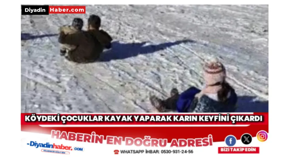 KÖYDEKİ ÇOCUKLAR KAYAK YAPARAK KARIN KEYFİNİ ÇIKARDI 