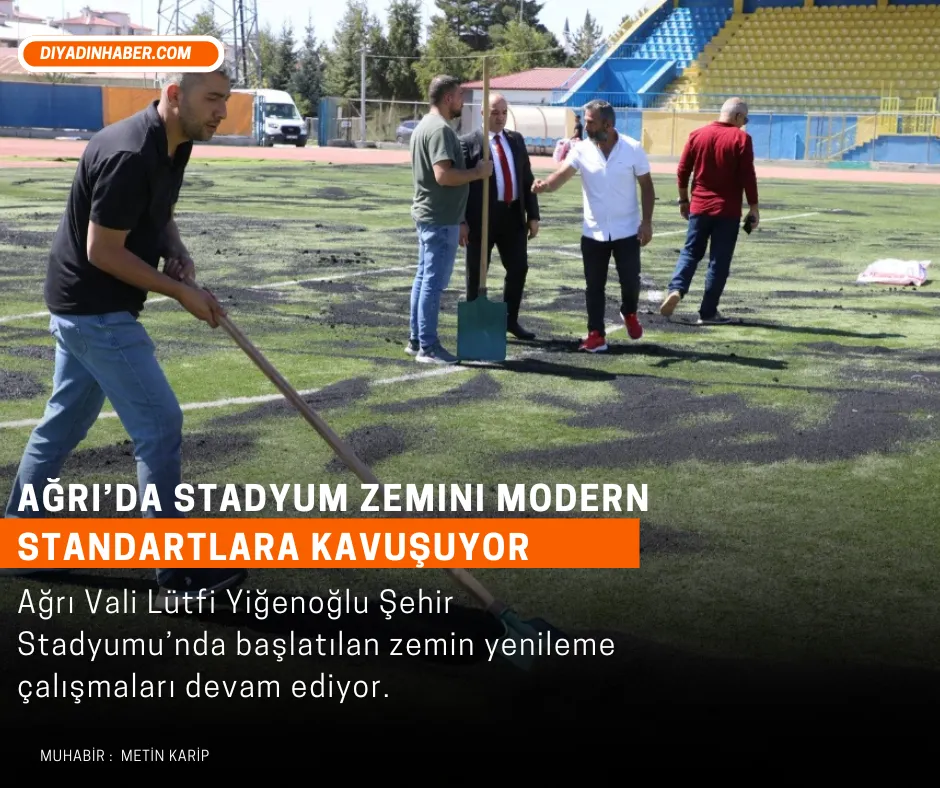 Ağrı Vali Lütfi Yiğenoğlu Şehir Stadyumu’nda başlatılan zemin yenileme çalışmaları devam ediyor.