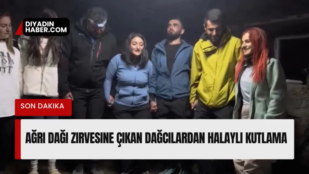 Ağrı Dağı zirvesine çıkan dağcılardan halaylı kutlama
